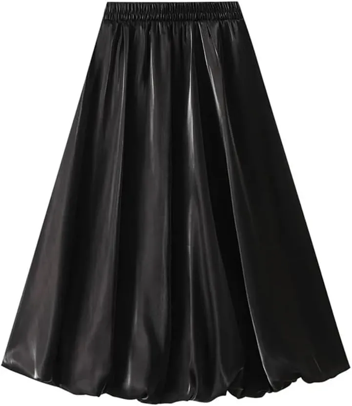 Women A-Line Midi Long Skirt Tulle Party Elastic Waist Skirts A-Line Mid-Calf Skirt