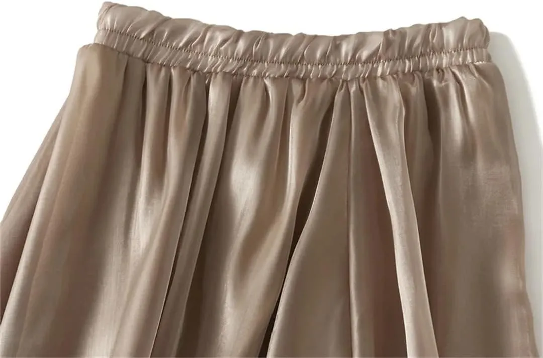 Women A-Line Midi Long Skirt Tulle Party Elastic Waist Skirts A-Line Mid-Calf Skirt
