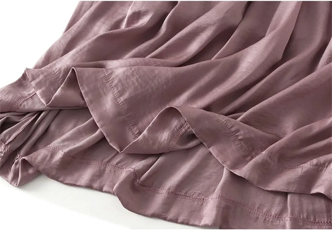 Women Ankle-Length Long Pleated Skirt Casual Solid Color Casual Long Maxi Skirts