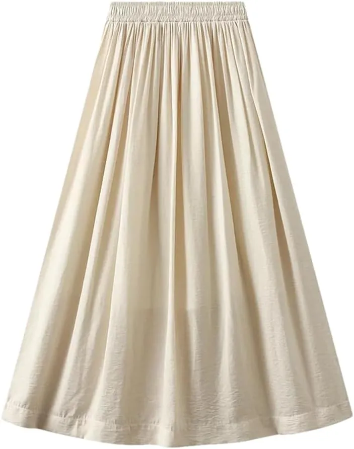 Women Ankle-Length Long Pleated Skirt Casual Solid Color Casual Long Maxi Skirts
