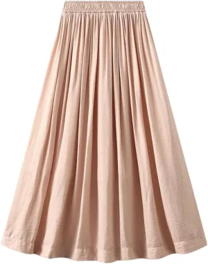 Women Ankle-Length Long Pleated Skirt Casual Solid Color Casual Long Maxi Skirts