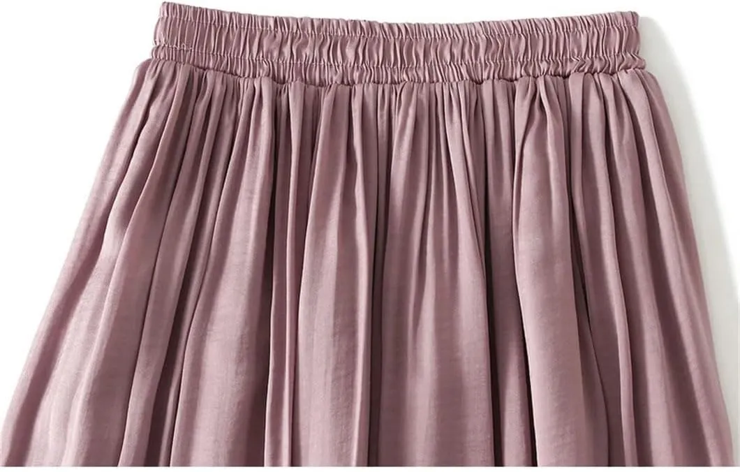 Women Ankle-Length Long Pleated Skirt Casual Solid Color Casual Long Maxi Skirts