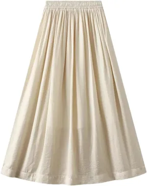 Women Ankle-Length Long Pleated Skirt Casual Solid Color Casual Long Maxi Skirts