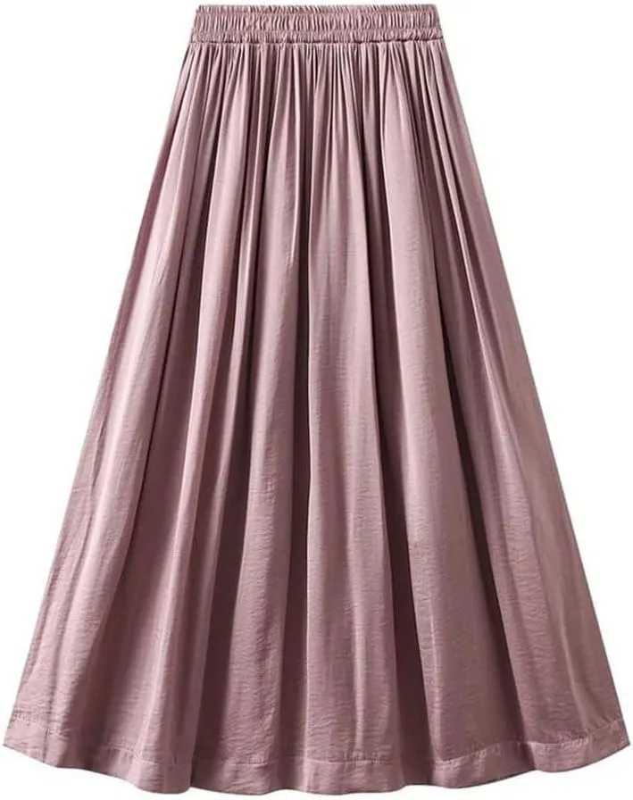 Women Ankle-Length Long Pleated Skirt Casual Solid Color Casual Long Maxi Skirts