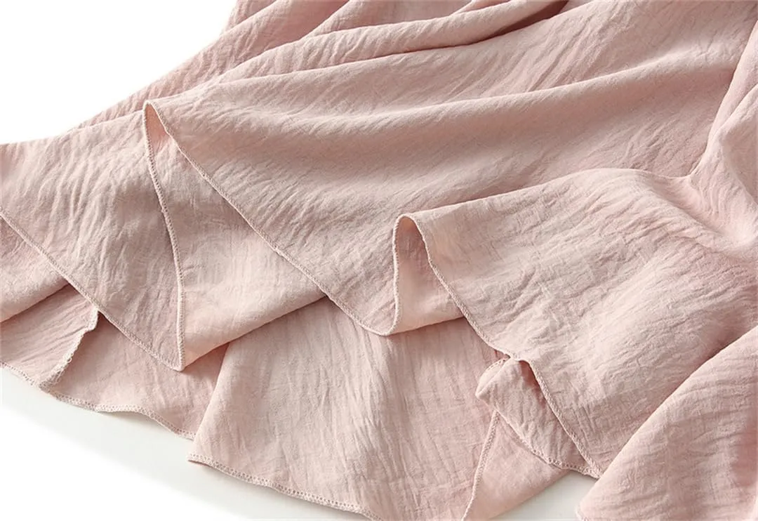 Women Basic Long Skirt High Waist Casual Midi A-Line Skirts Solid Elastic Waist Pleated Skirt