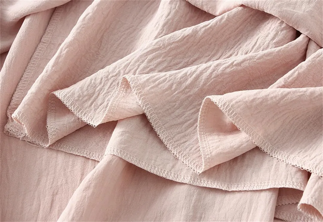 Women Basic Long Skirt High Waist Casual Midi A-Line Skirts Solid Elastic Waist Pleated Skirt