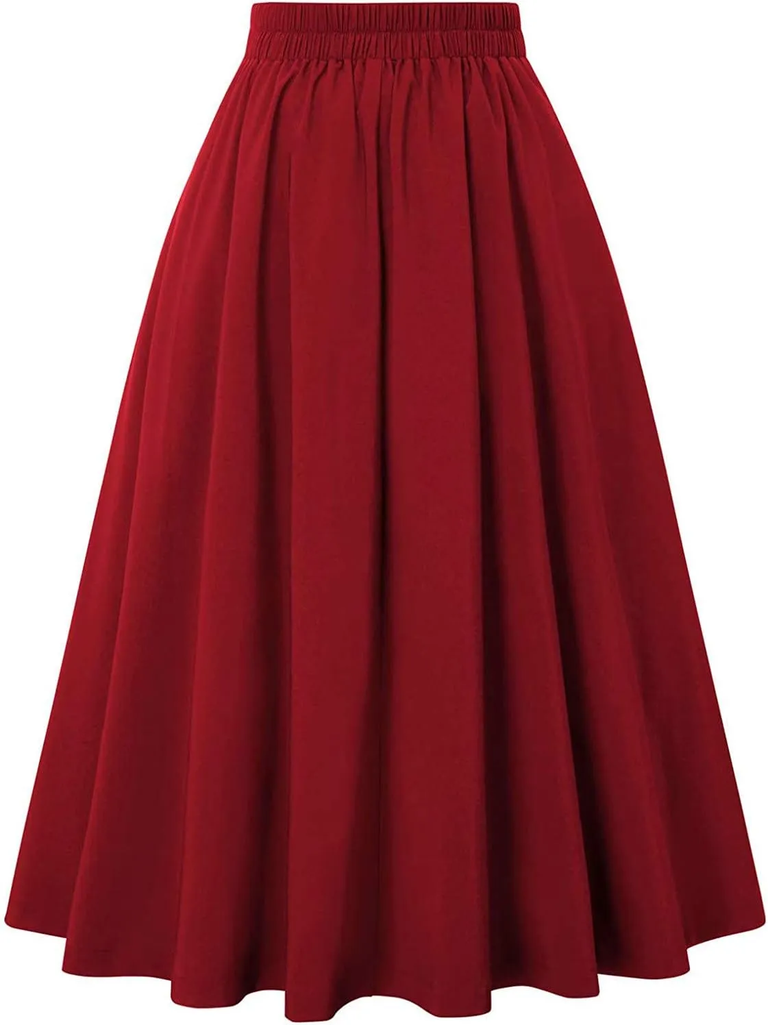 Women Casual Midi Skirt with Pockets Vintage Button Elastic High Waisted Pleated A-Line Skirts Trendy Skirts for Women