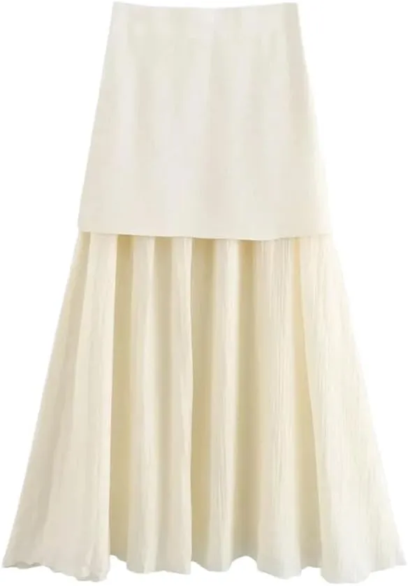 Women Golden Buttons Knit Waistcoat High Elastic Waist Pleated Midi Skirt Female Two Piece Sets Skirt 1-S