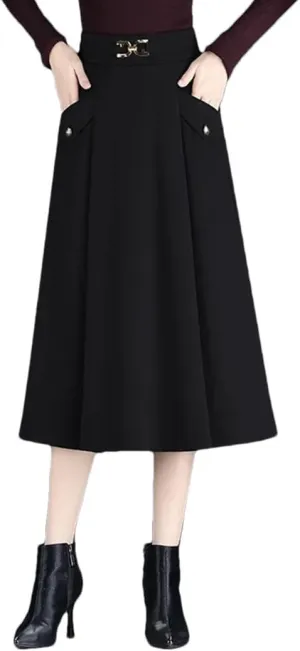 Women High Waisted A-Line Skirt Split Joint Pleated Midi Skirt