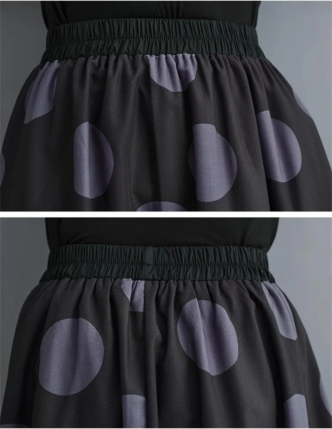 Women Oversized Midi Skirt Polka Dot Print Pleated Skirts High Waist Loose Casual Skirt