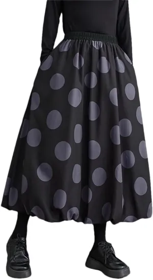 Women Oversized Midi Skirt Polka Dot Print Pleated Skirts High Waist Loose Casual Skirt