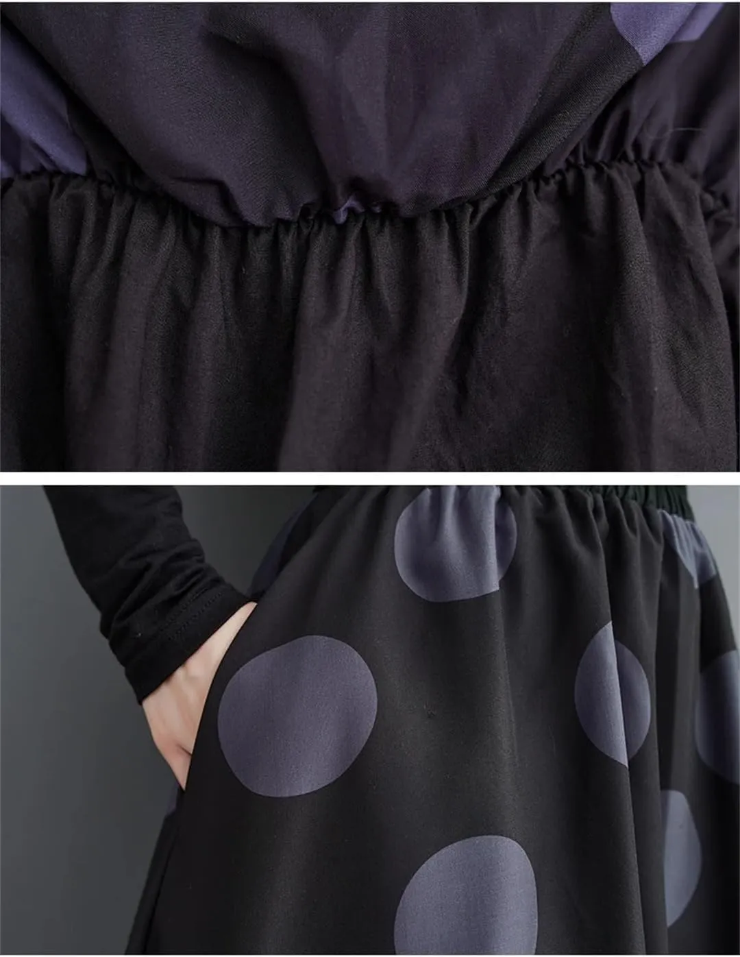 Women Oversized Midi Skirt Polka Dot Print Pleated Skirts High Waist Loose Casual Skirt