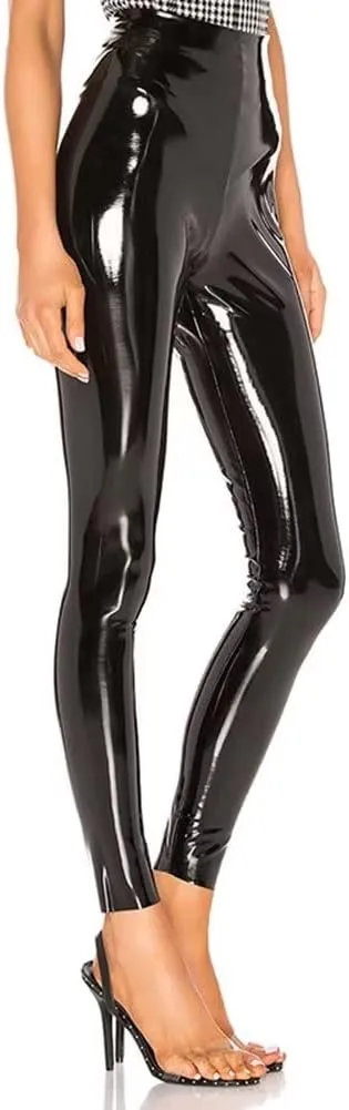 Women Shiny PU Latex Leather PVC Pants Slim Sexy Leggings Stretchy High Waist Bodycon Tight Trousers