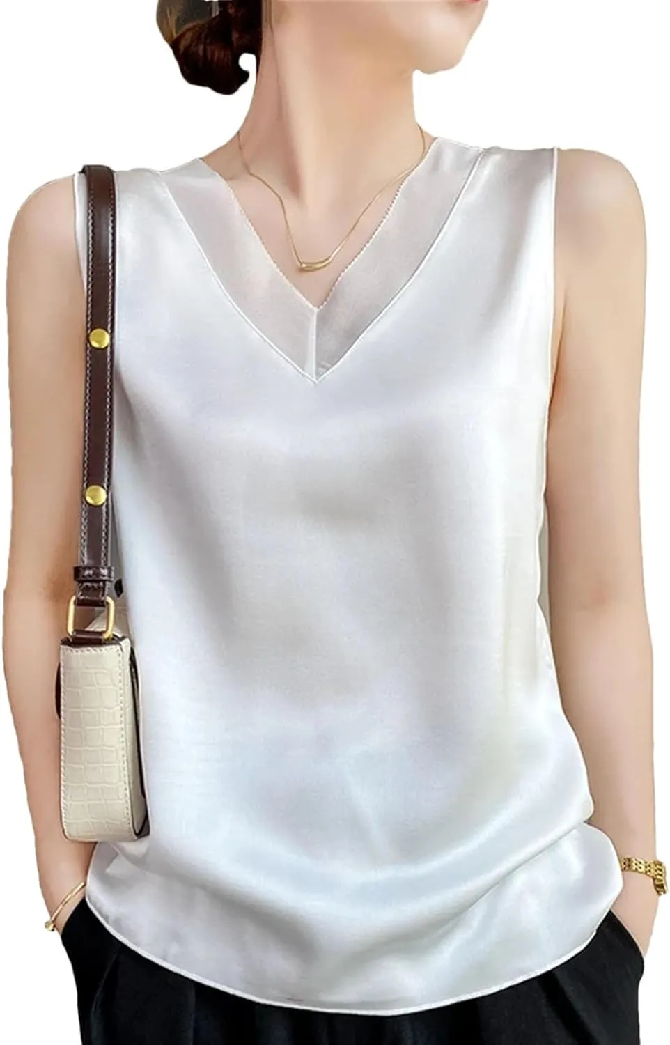 Women Silk Camisole Summer Satin V-Neck Thin Sleeveless Top Fashion Casual Bottoming Shirt