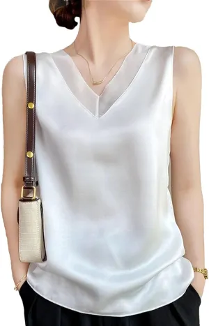 Women Silk Camisole Summer Satin V-Neck Thin Sleeveless Top Fashion Casual Bottoming Shirt