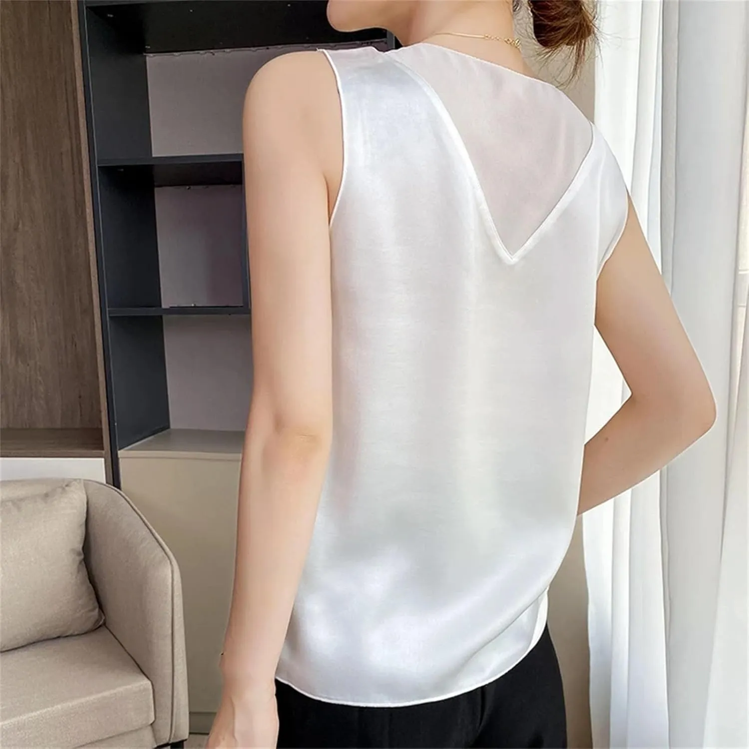 Women Silk Camisole Summer Satin V-Neck Thin Sleeveless Top Fashion Casual Bottoming Shirt