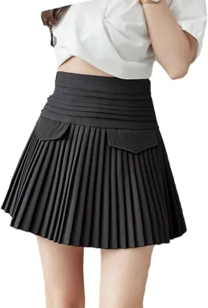 Women White Pleated Skirts Sexy Slim College High Waist Mini Metal Letter Line Clubwear