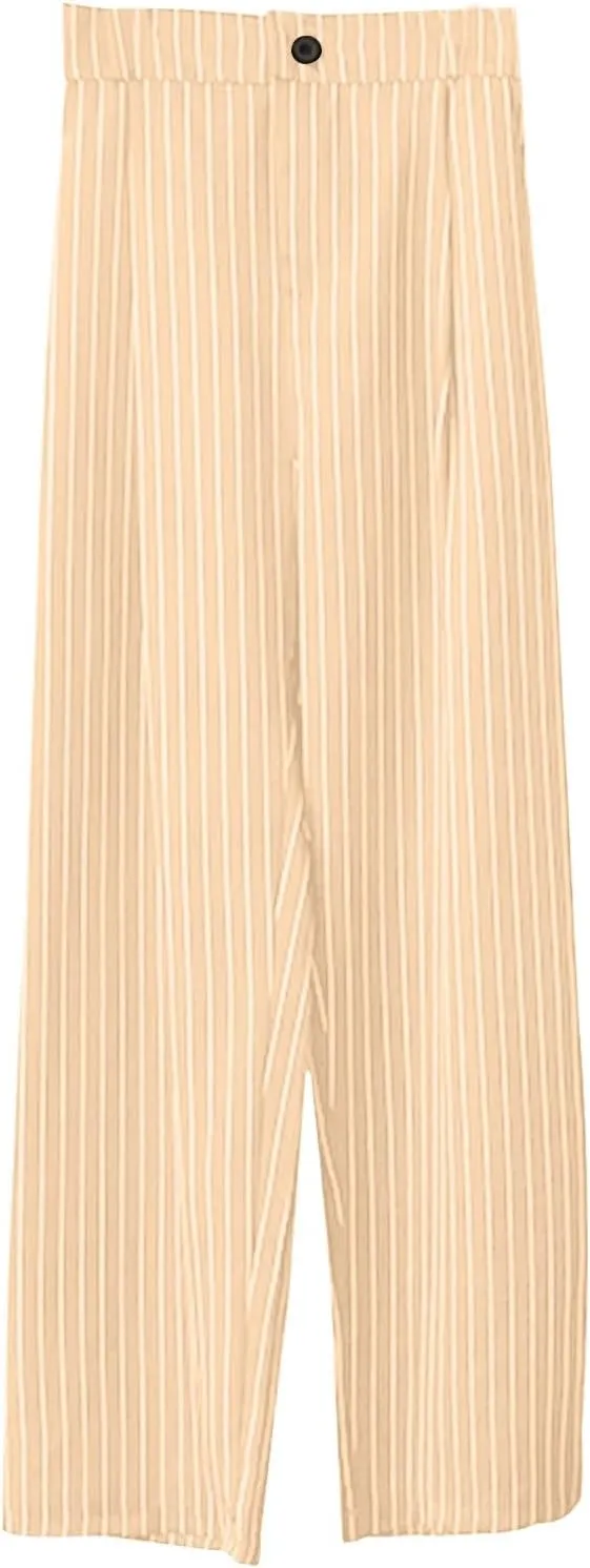Women Wide Leg Dress Pants Fall Fashion Stripes Buttoned High Waist Business Casual Straight Trousers Loose Sweatpant