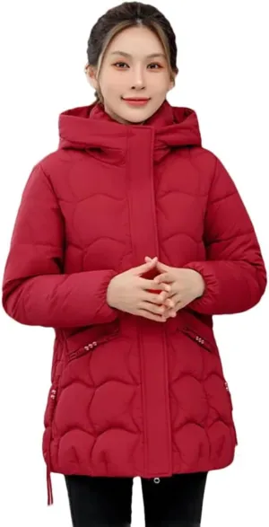 Women Winter Long Sleeve Solid Thick Warm Hoodie Jacket Zipper Loose Cotton Padded Coats