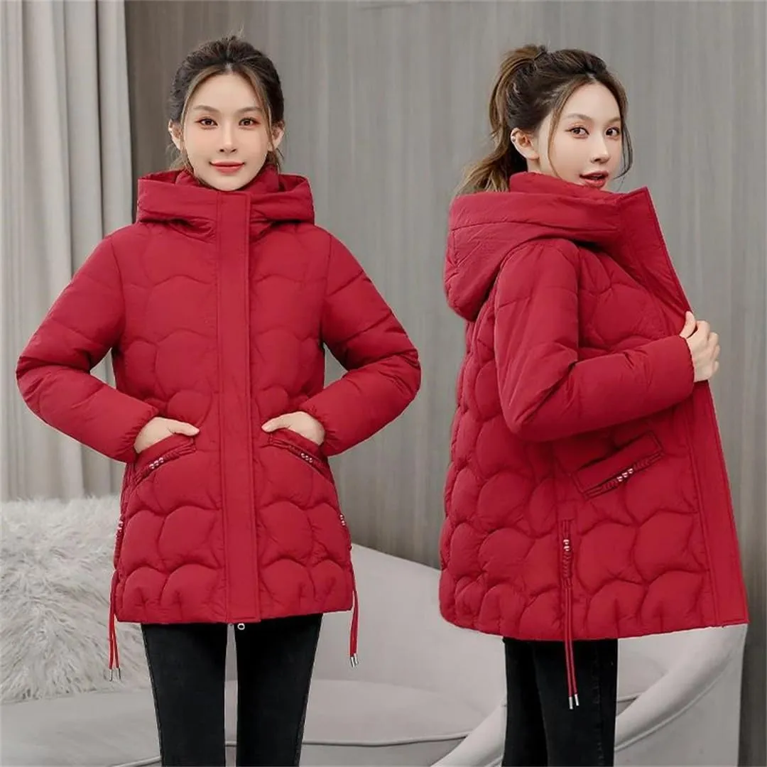 Women Winter Long Sleeve Solid Thick Warm Hoodie Jacket Zipper Loose Cotton Padded Coats