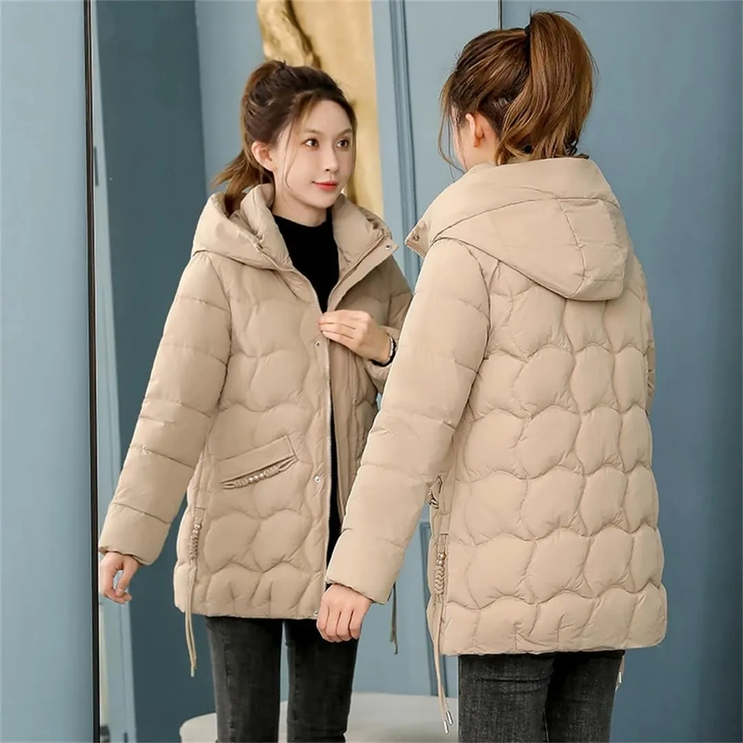 Women Winter Long Sleeve Solid Thick Warm Hoodie Jacket Zipper Loose Cotton Padded Coats