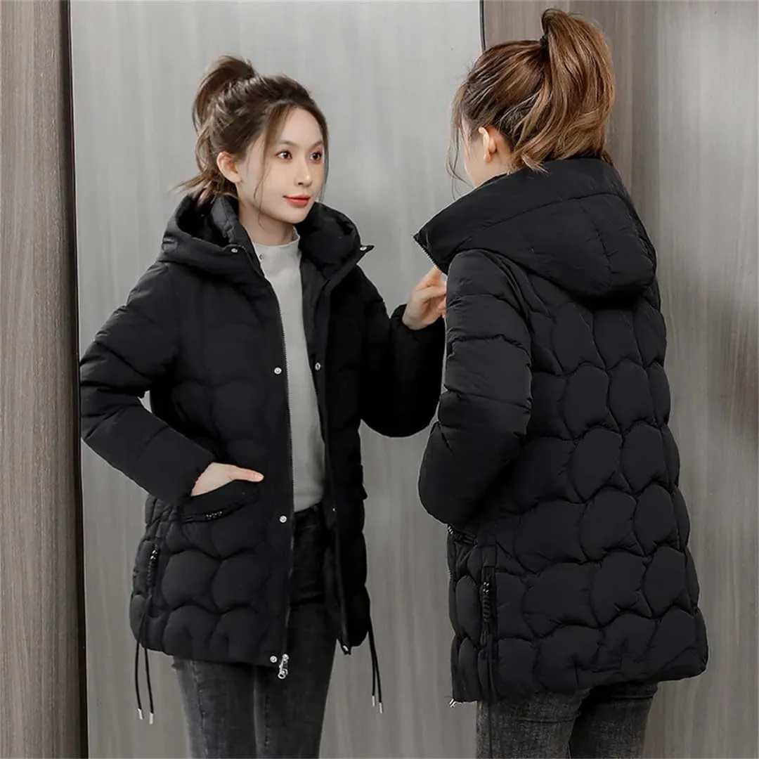Women Winter Long Sleeve Solid Thick Warm Hoodie Jacket Zipper Loose Cotton Padded Coats