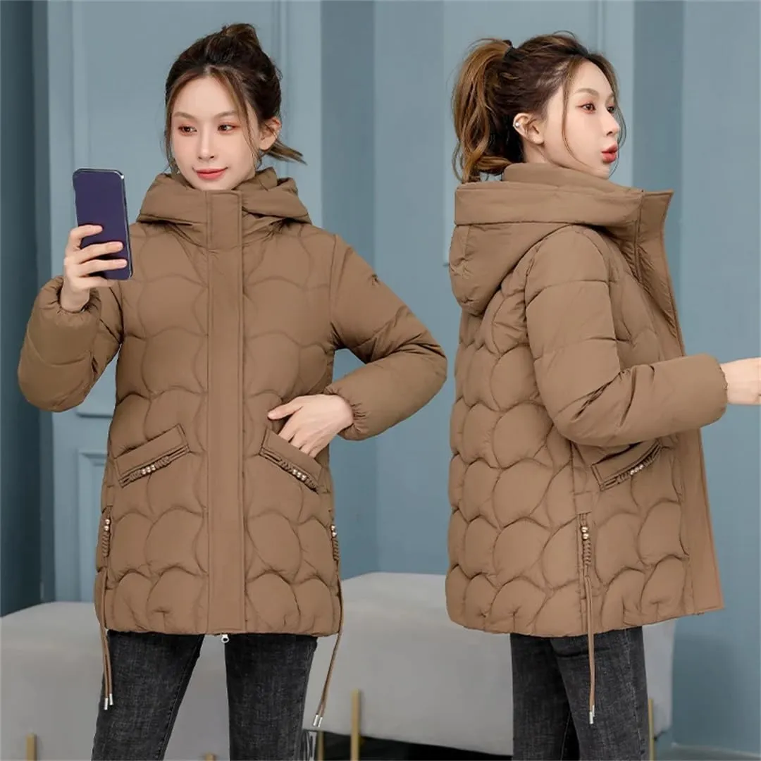 Women Winter Long Sleeve Solid Thick Warm Hoodie Jacket Zipper Loose Cotton Padded Coats