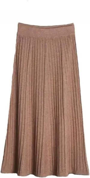Women Winter Warm Knitted Skirt Elastic High Waist Pleated Knit Casual All Match Long Midi Skirt