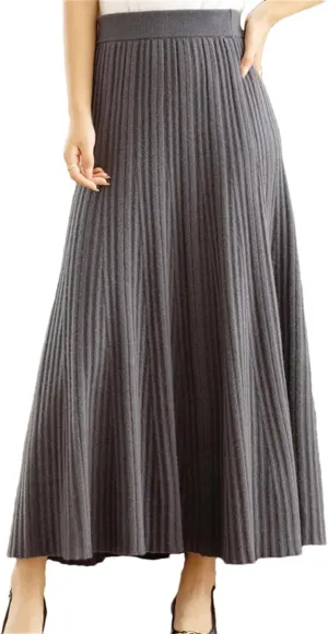 Women Wool Pleated Long Skirt Office Lady Skirt Office Lady Solid Regulai Fit Sweater Midi Skirts