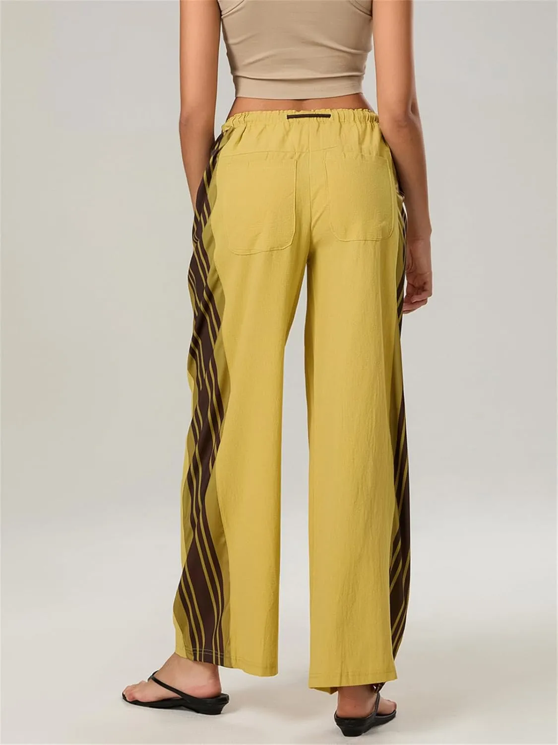 Women Y2k Track Pants Side Striped Wide Leg Baggy Pants Casual Drawstring Waist Parachute Sweatpants Streetwear