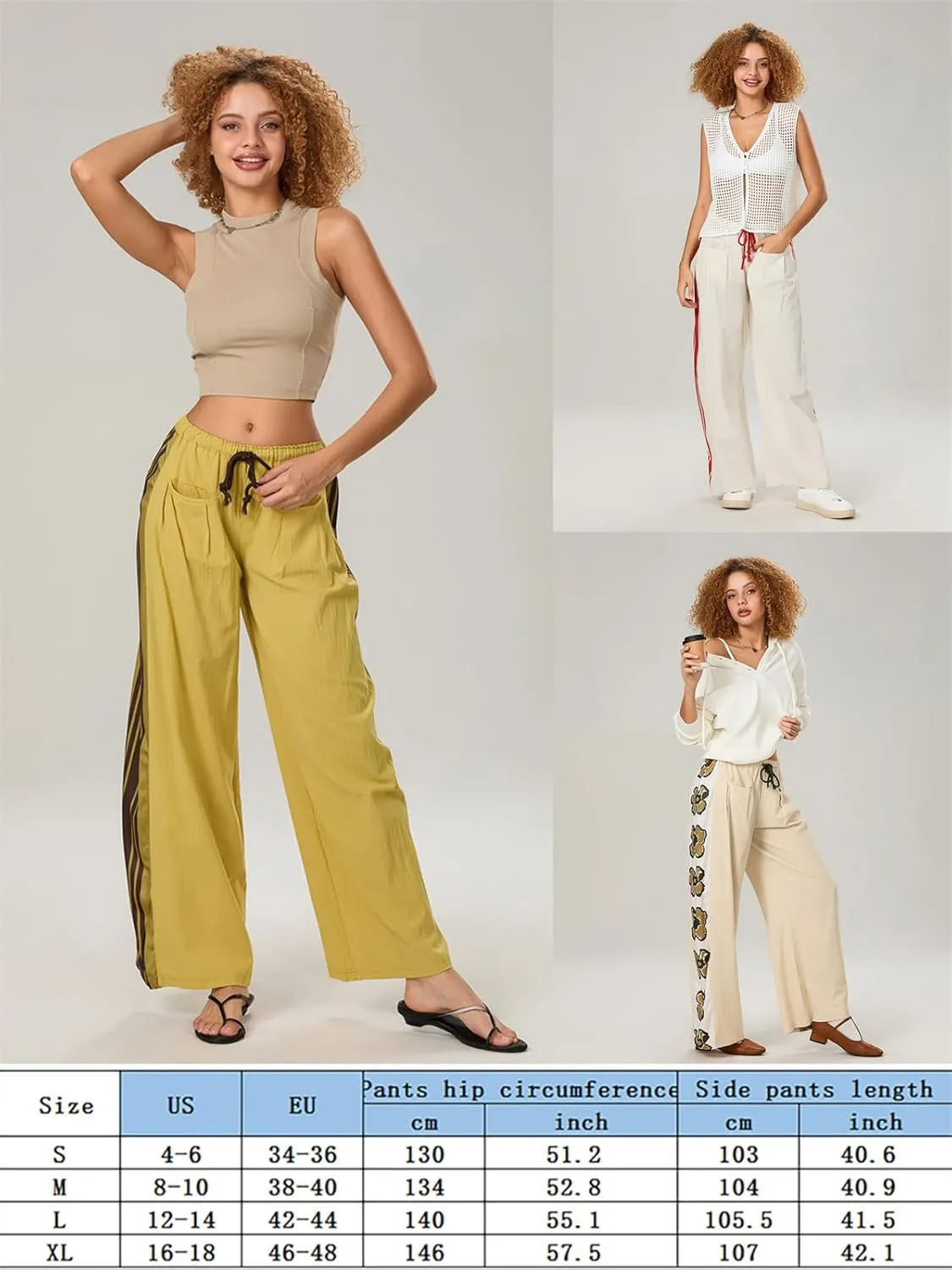 Women Y2k Track Pants Side Striped Wide Leg Baggy Pants Casual Drawstring Waist Parachute Sweatpants Streetwear