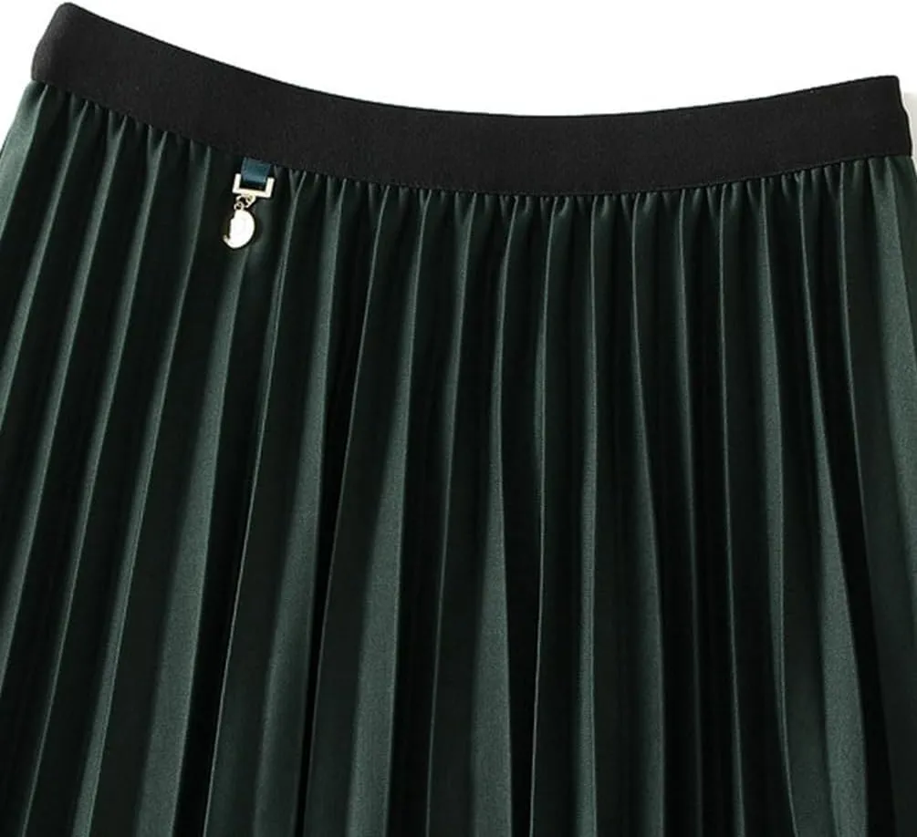 Women's Accordion Swing Midi Pleated Skirt Double Sided Pleated Midi Skirt A-Line Fairy Elastic Waist Tulle Midi Skirt