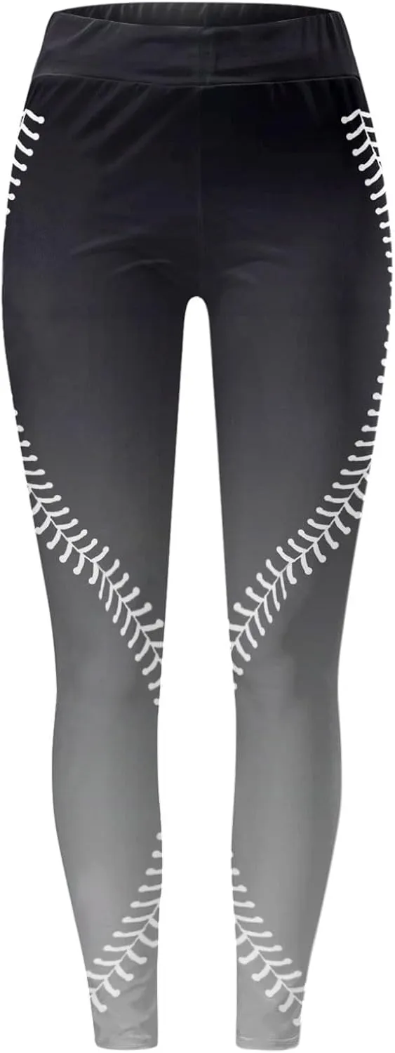 Women's Baseball Printed Leggings Elastic Tight Fitting External Wear Yoga Pants Workout Running Leggings Slim Casual Pant