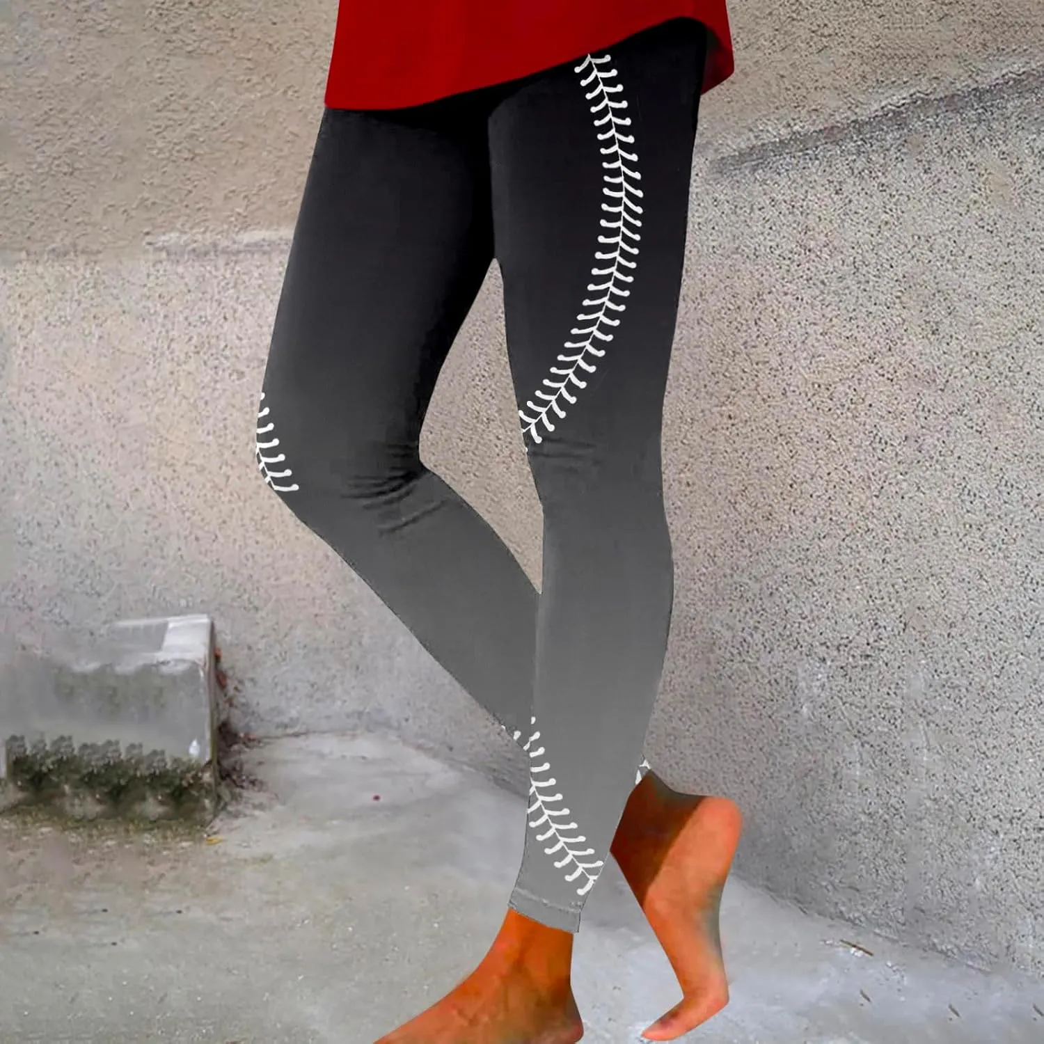 Women's Baseball Printed Leggings Elastic Tight Fitting External Wear Yoga Pants Workout Running Leggings Slim Casual Pant