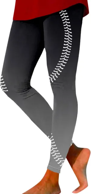 Women's Baseball Printed Leggings Elastic Tight Fitting External Wear Yoga Pants Workout Running Leggings Slim Casual Pant