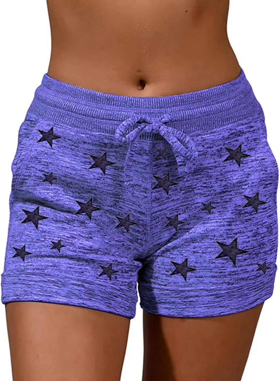 Womens Beach Sport Short Summer Trendy Elastic Slim Drawstring Star Print Short Pants Sport Casual Yoga Short Trouser