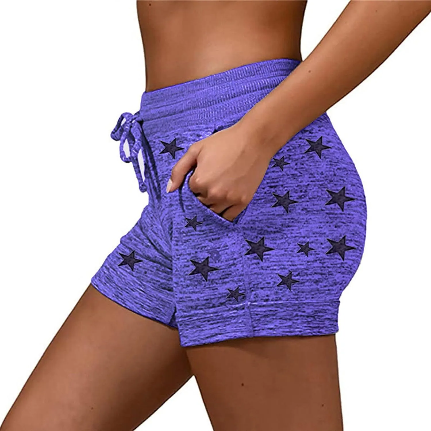 Womens Beach Sport Short Summer Trendy Elastic Slim Drawstring Star Print Short Pants Sport Casual Yoga Short Trouser