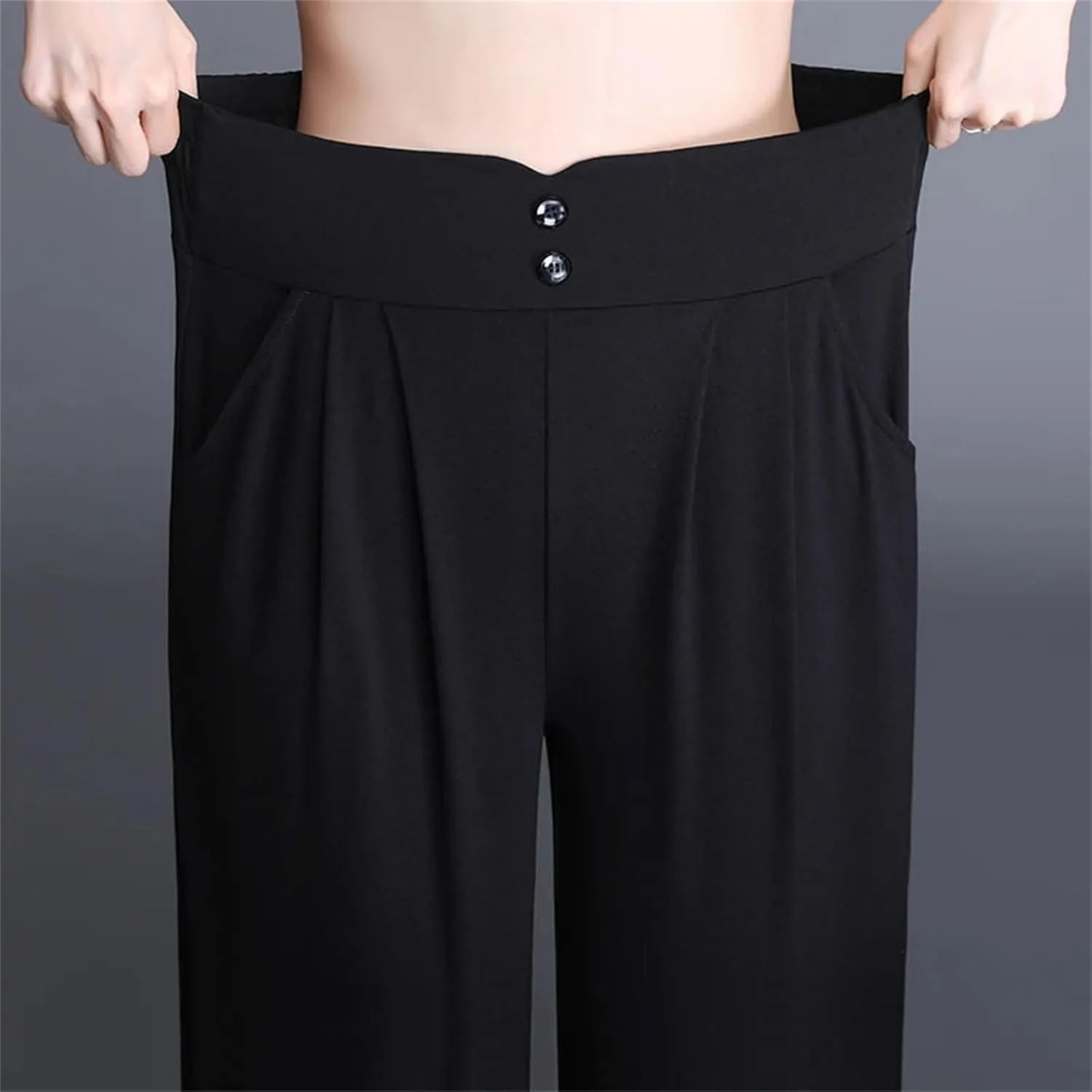 Women's Black Harem Pants Slim High Waist Pleated Stretch Casual Office Pants