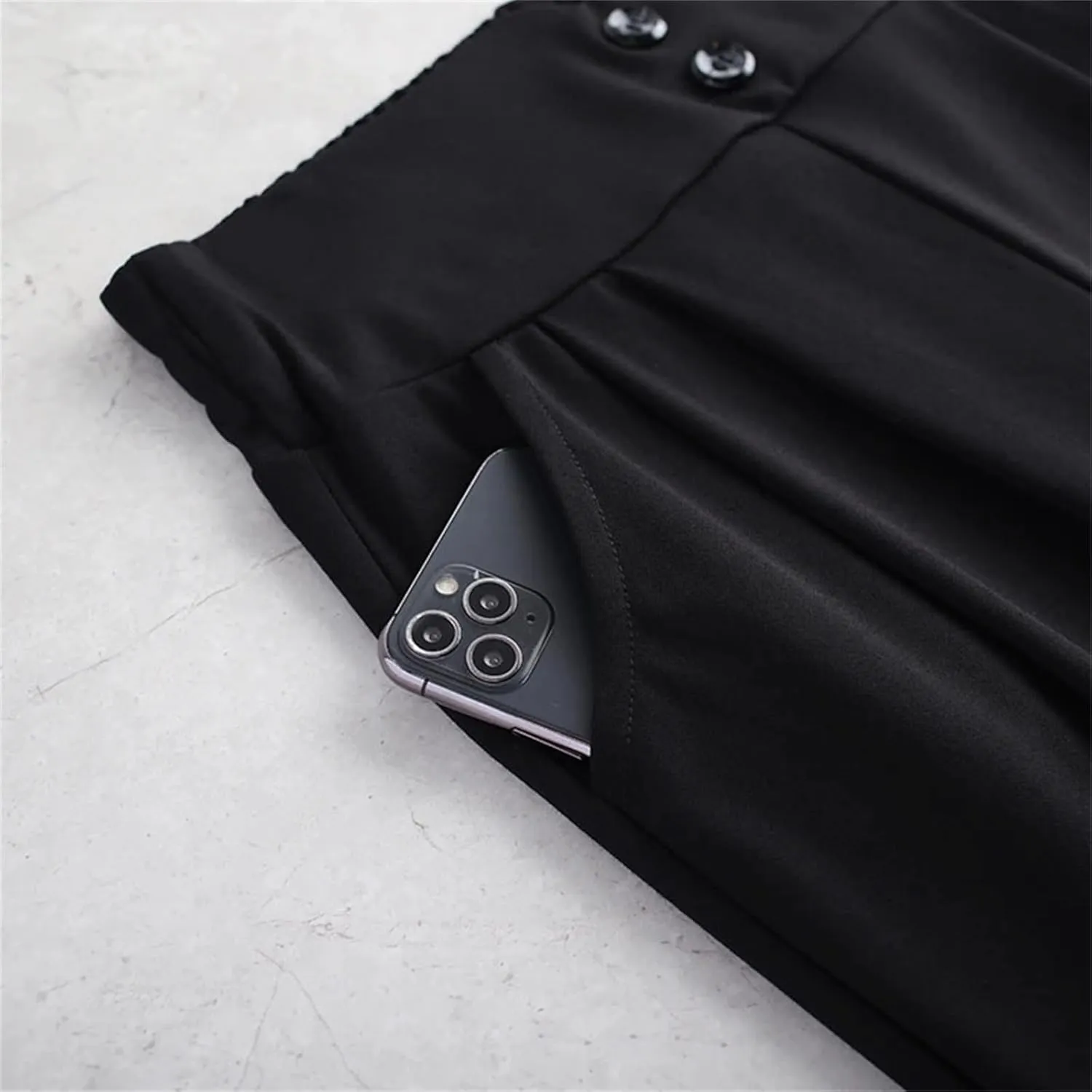 Women's Black Harem Pants Slim High Waist Pleated Stretch Casual Office Pants