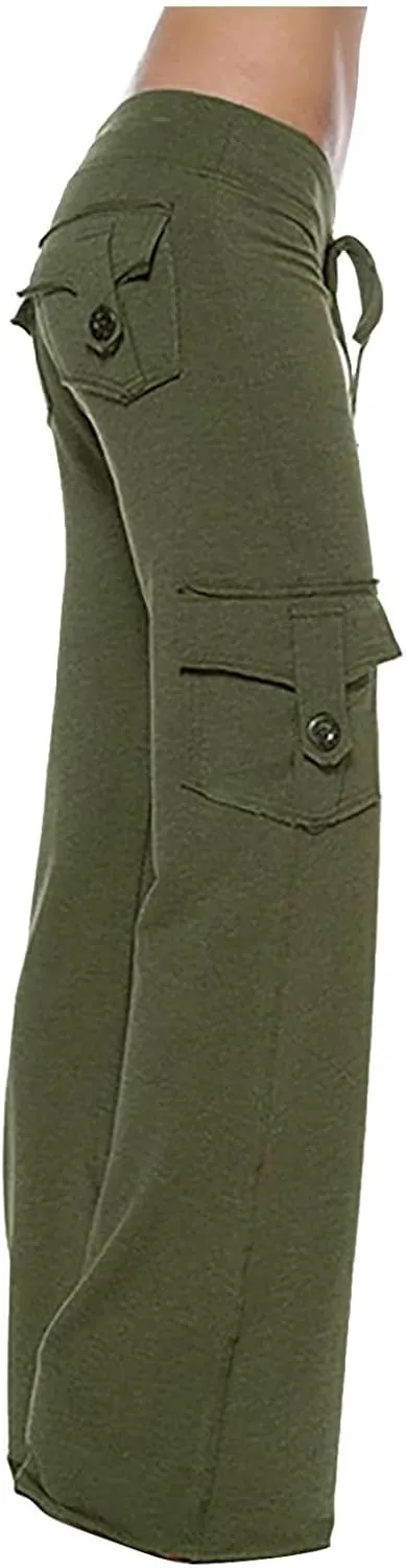 Women's Cargo Pants Elastic Waist Drawstring Multi Pocket Flare Wide Leg Trousers 2025 Work Travel Athletic Yoga Pant