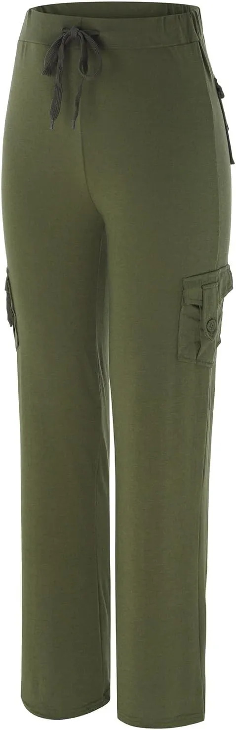 Women's Cargo Pants Elastic Waist Drawstring Multi Pocket Flare Wide Leg Trousers 2025 Work Travel Athletic Yoga Pant