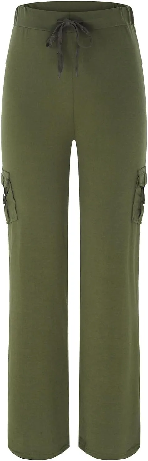 Women's Cargo Pants Elastic Waist Drawstring Multi Pocket Flare Wide Leg Trousers 2025 Work Travel Athletic Yoga Pant