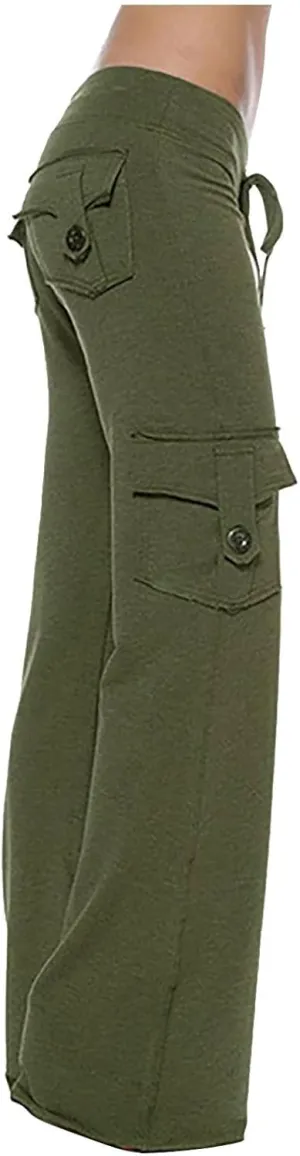 Women's Cargo Pants Elastic Waist Drawstring Multi Pocket Flare Wide Leg Trousers 2025 Work Travel Athletic Yoga Pant