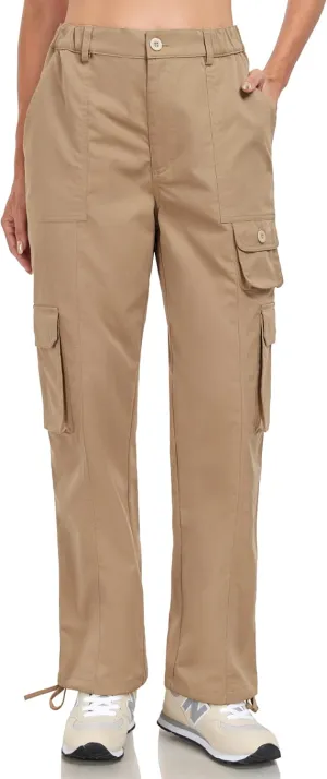 Women's Cargo Work Pants Elastic Waist Straight Leg Casual Travel Hiking Pants Loose Cotton Military Pants 7 Pockets