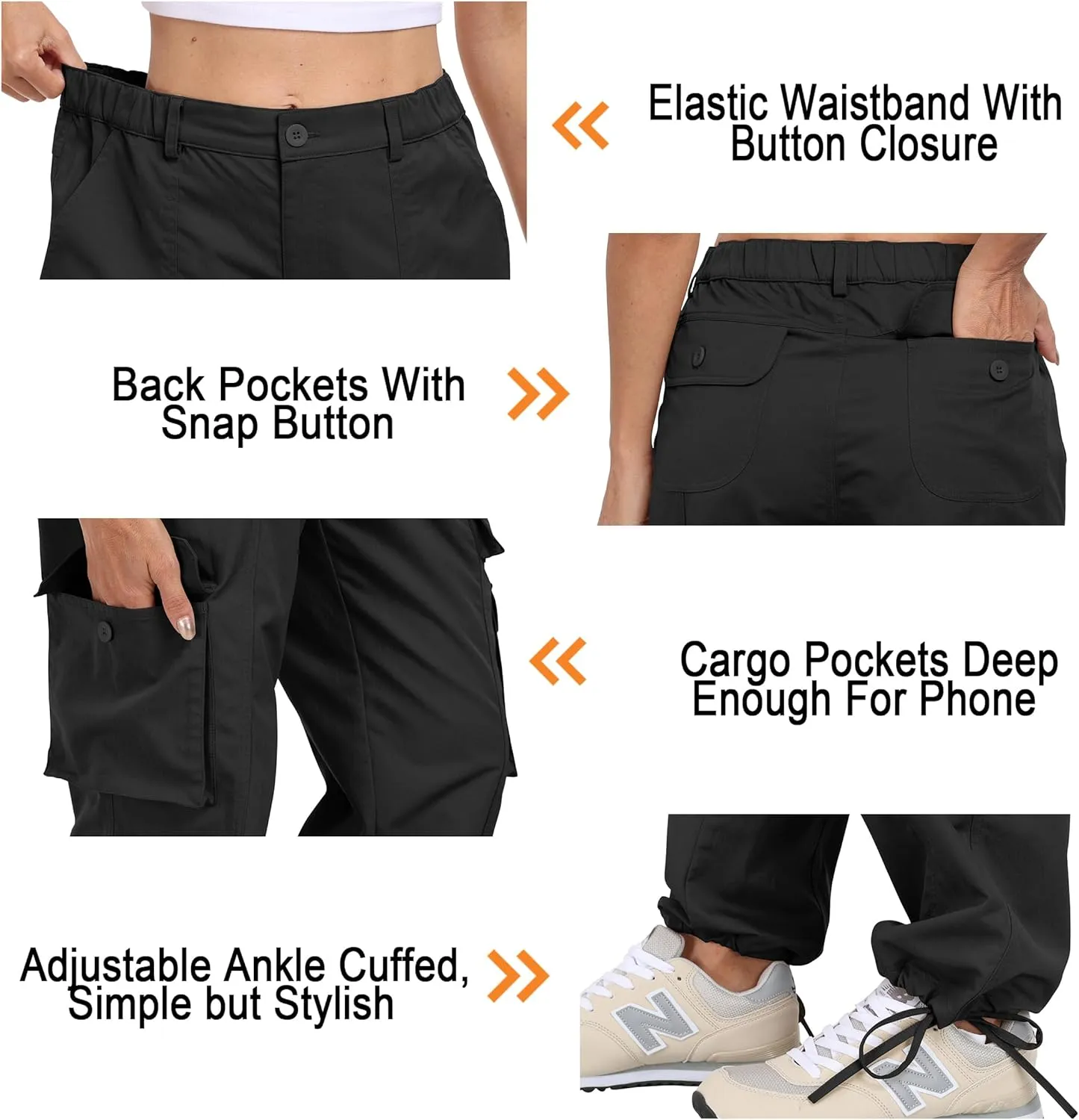 Women's Cargo Work Pants Elastic Waist Straight Leg Casual Travel Hiking Pants Loose Cotton Military Pants 7 Pockets
