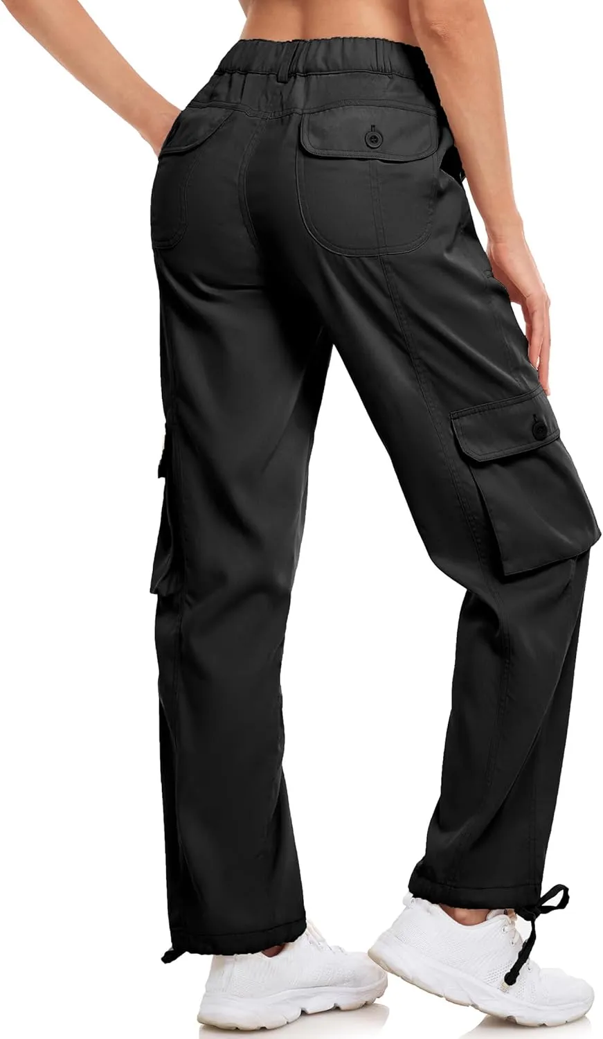 Women's Cargo Work Pants Elastic Waist Straight Leg Casual Travel Hiking Pants Loose Cotton Military Pants 7 Pockets