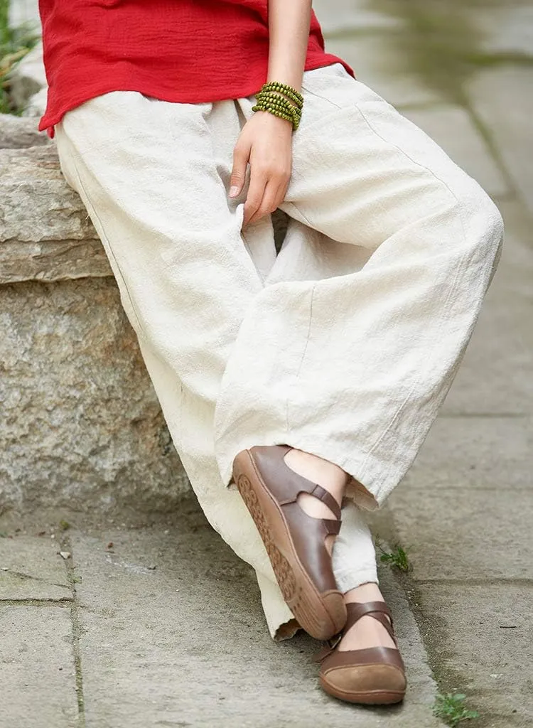 Women's Casual Cotton Linen Baggy Pants with Elastic Waist Relax Fit Lantern Trouser Ramie Wide Leg Trousers