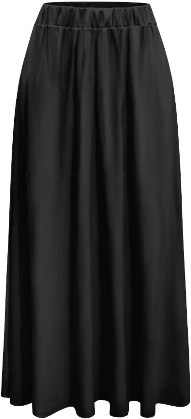 Womens Casual High Waist Skirt Elastic Ankle Length Summer Long Maxi Skirts Dress with Pockets Size S-2XL