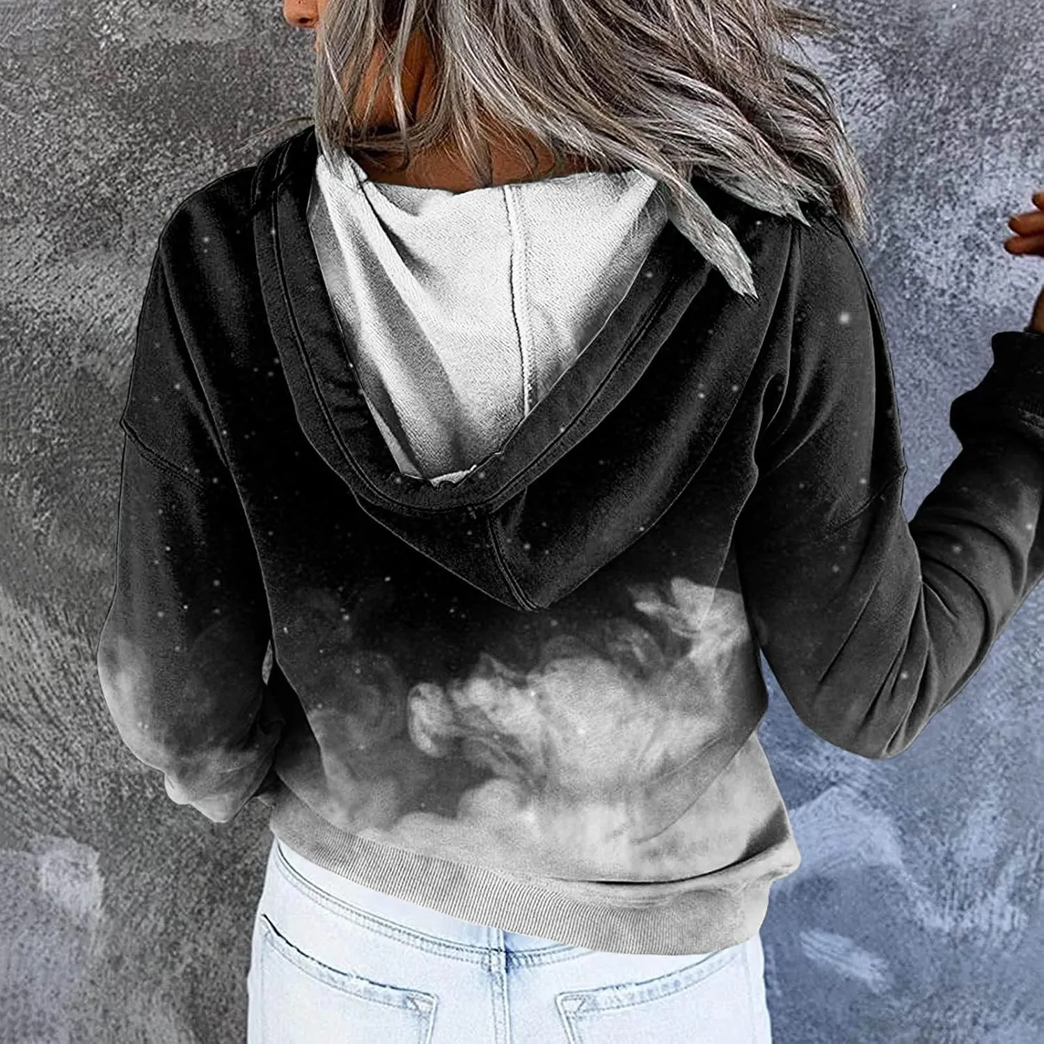 Women's Casual Long Sleeve Hoodies Color Block Button Down Hooded Drawstring Pullover Sweatshirt Tops with Pocket