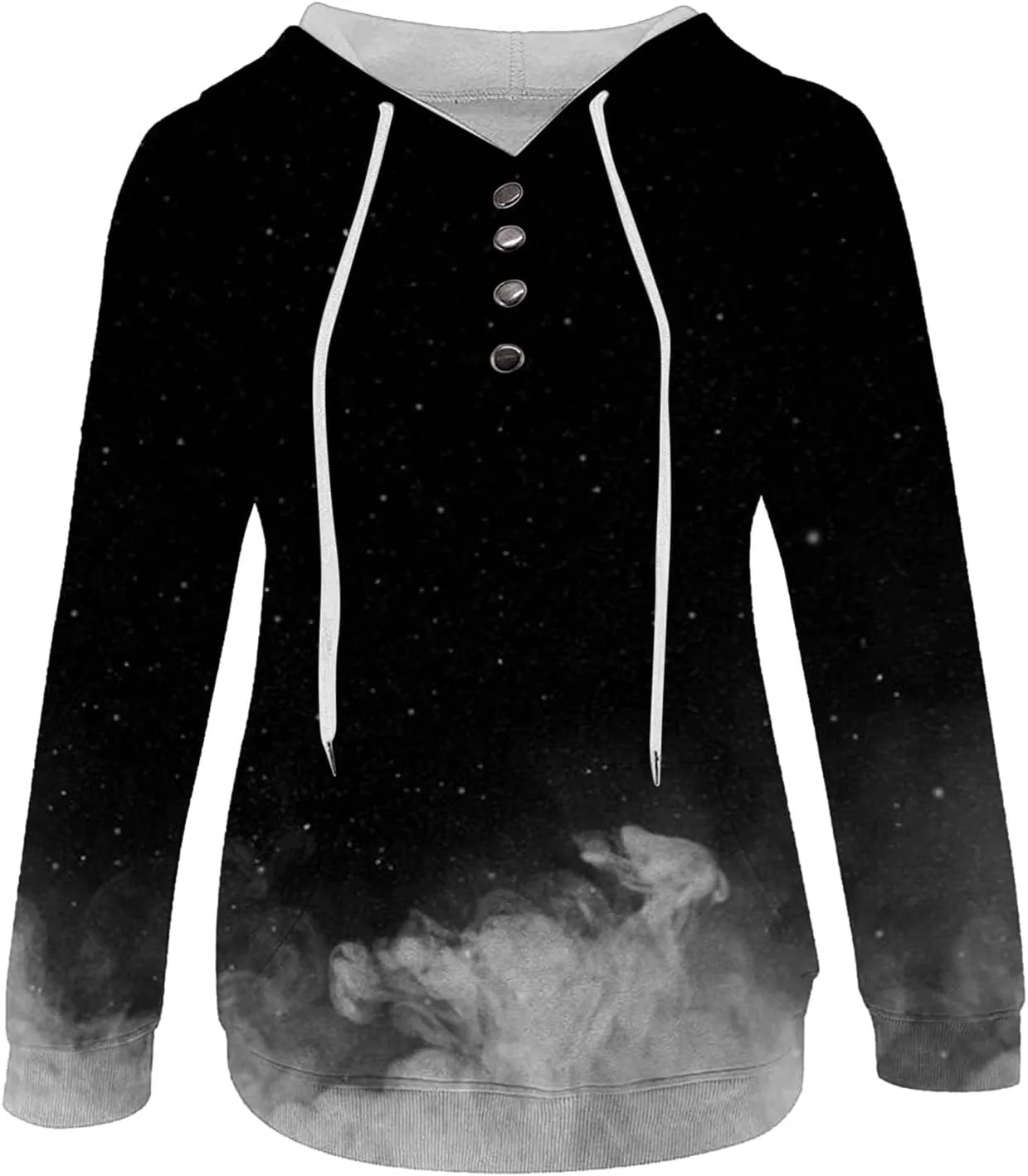 Women's Casual Long Sleeve Hoodies Color Block Button Down Hooded Drawstring Pullover Sweatshirt Tops with Pocket